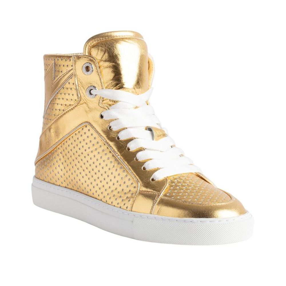 Zadig & Voltaire High Flash Vintage Leather Sneaker, Gold